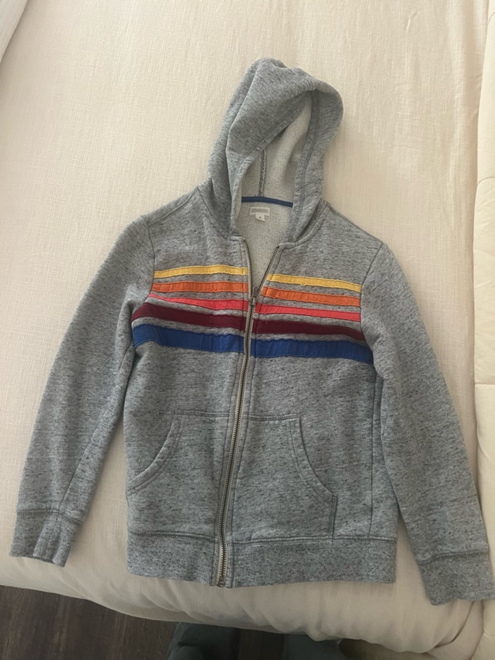 Gymboree Aviator Nation Type Striped Gray Zip Front Hoodie Boys 7-8 Medium
